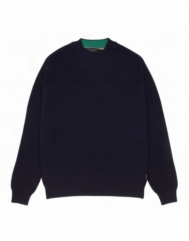 Ted Baker Mens Turtle Neck Jumper Sweater Size 3 Medium Navy Blue Cotton