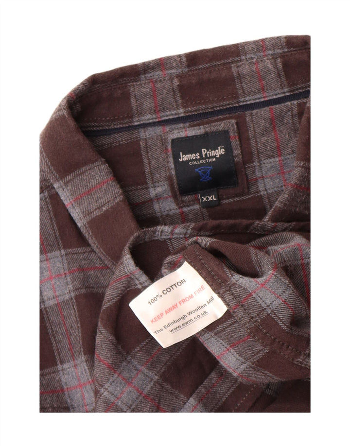 James Pringle Mens Flannel Shirt 2XL Brown Check Cotton
