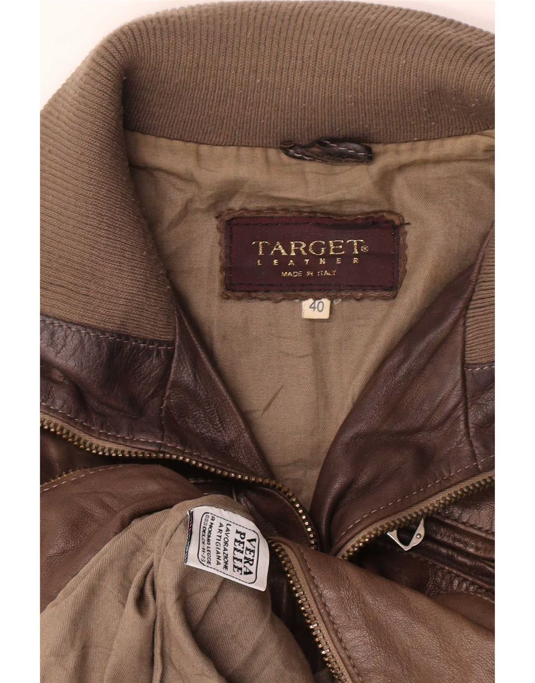 Vintage Damen Crop Lederjacke IT 40 Small Brown