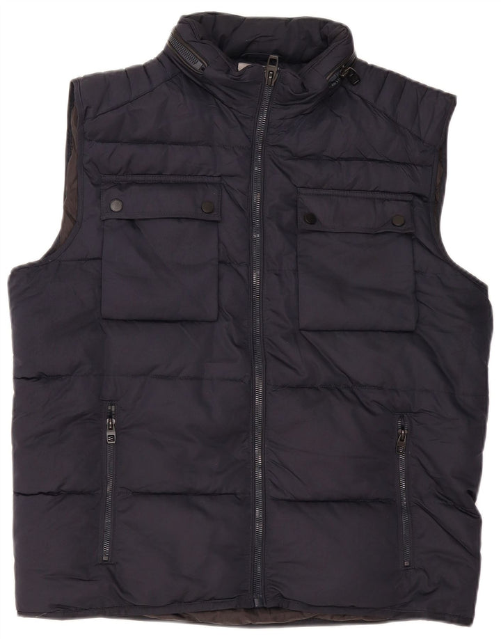 Zara Mens Padded Gilet UK 42 XL Navy Blue Polyester