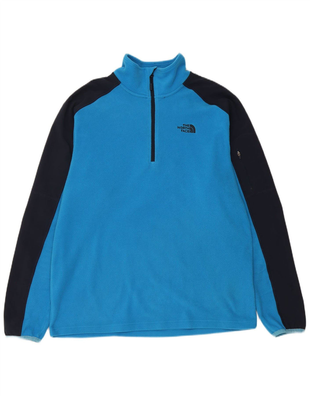 THE NORTH FACE Mens Zip Neck Fleece Jumper Medium Blue Colourblock