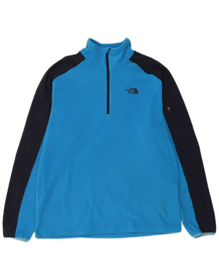 THE NORTH FACE Mens Zip Neck Fleece Jumper Medium Blue Colourblock