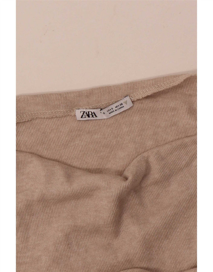Zara Womens Crop Long Sleeve One Shoulder Top UK 8 Small Beige