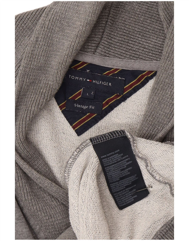 Tommy Hilfiger Mens Graphic Cardigan Sweater Large Grey Cotton