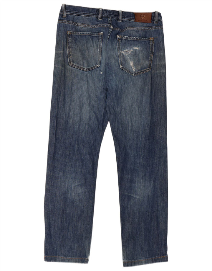 Massimo Dutti Mens Distressed Straight Jeans EU 42 Large W32 L29 Blue