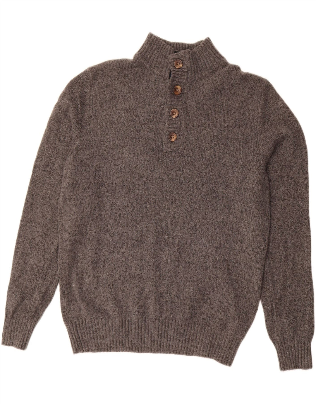 Izod Herre Button Neck Jumper Sweater Medium Grey Flecked Acryl