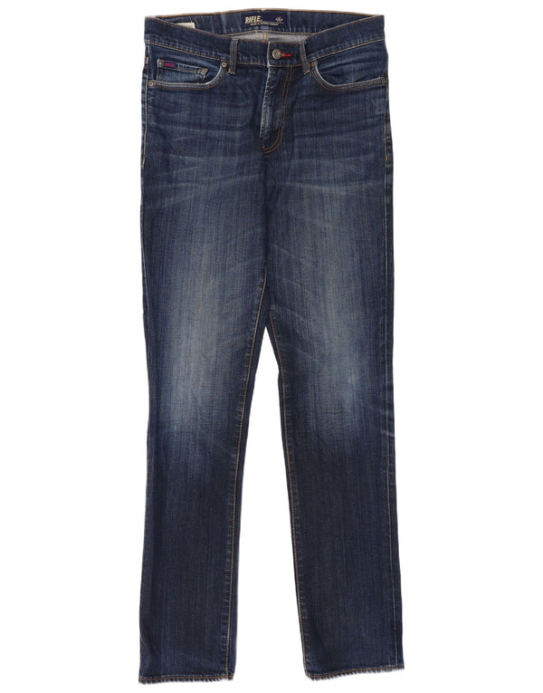 Rifle Mens Distressed Slim Jeans W32 L34 Navy Blue Cotton