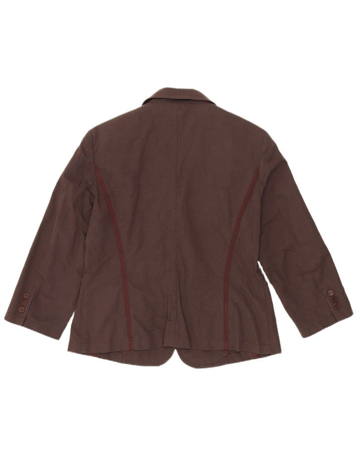 Marella Veste Blazer 2 Boutons Femme UK 16 Grand Coton Marron