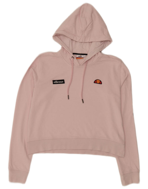 Ellesse Womens Crop Graphic Hoodie Jumper UK 16 Large Pink Cotton