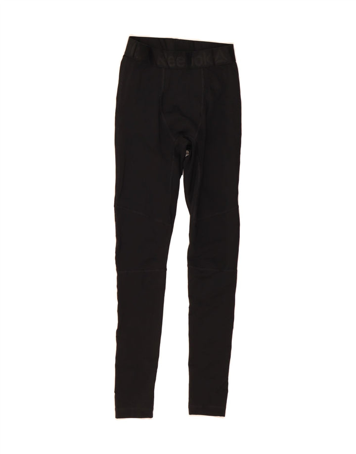 REEBOK Womens Graphic Leggings UK 8 Small  Black Polyester Vintage Reebok and Second-Hand Reebok from Messina Hembry 