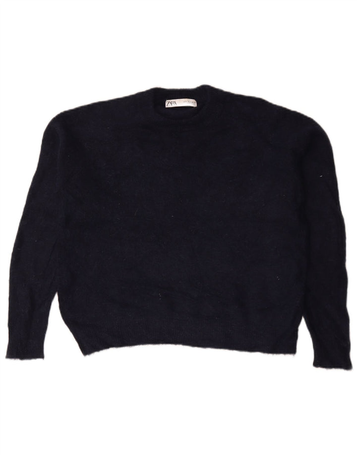 Zara Womens Oversized Crew Neck Jumper Sweater UK 10 Small Navy Blue