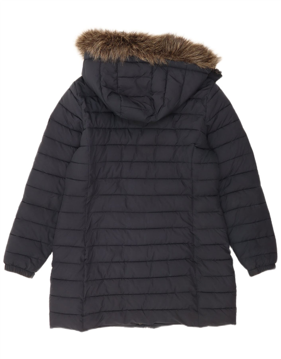 Superdry Womens Hooded Padded Coat UK 14 Large Navy Blue Polyester