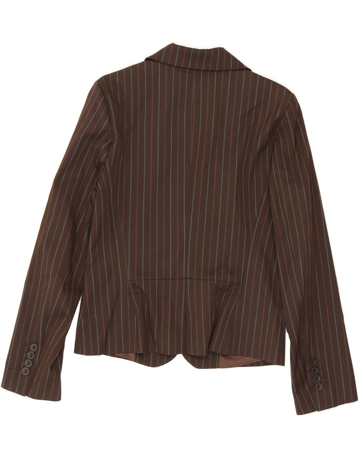 ZARA Womens 2 Button Blazer Jacket UK 14 Large Brown Pinstripe Polyester Vintage Zara and Second-Hand Zara from Messina Hembry 