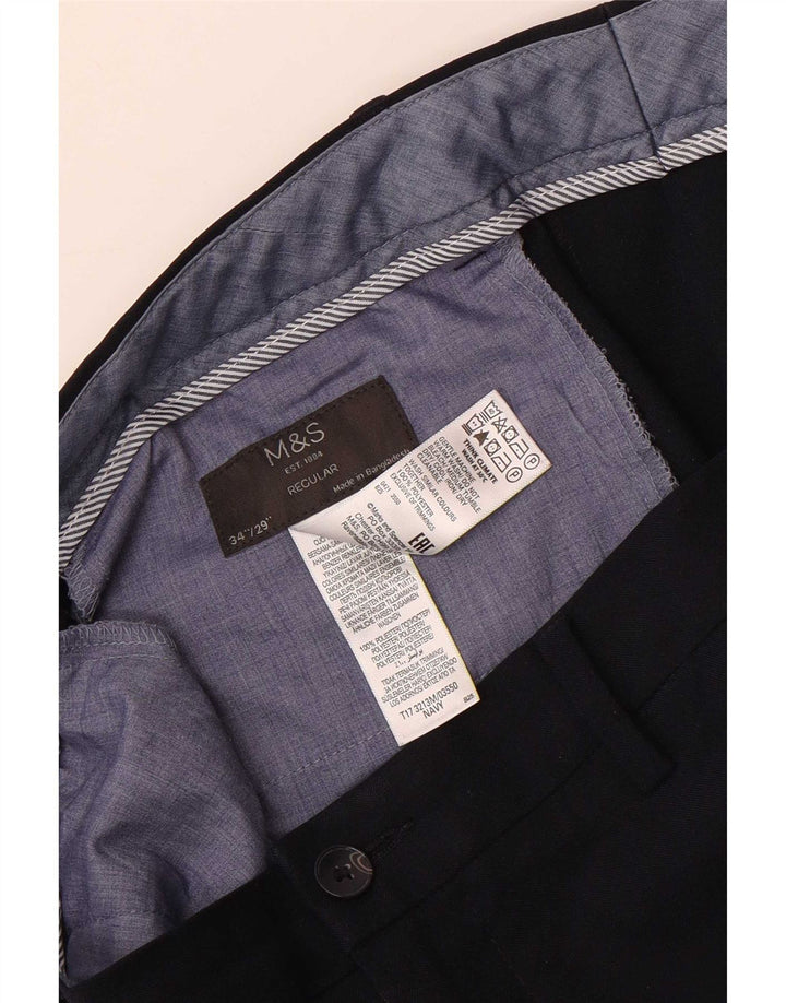 Marks & Spencer Mens Regular Chino Trousers W34 L29 Navy Blue Polyester