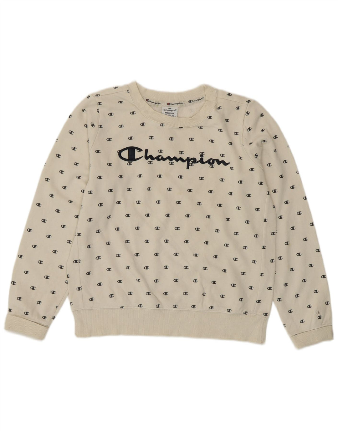Champion Dame Grafisk Sweatshirt Jumper UK 14 Medium White