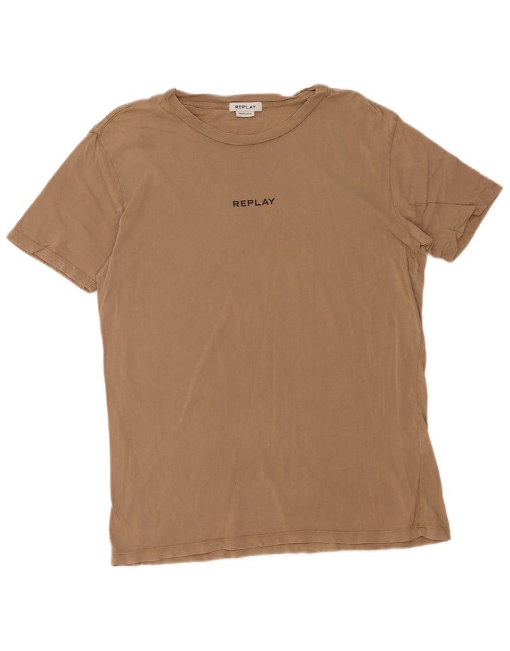 Replay Herre T-Shirt Top Stor Beige Bomuld