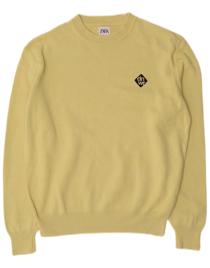 Zara Mens Crew Neck Jumper Sweater Medium Yellow Cotton