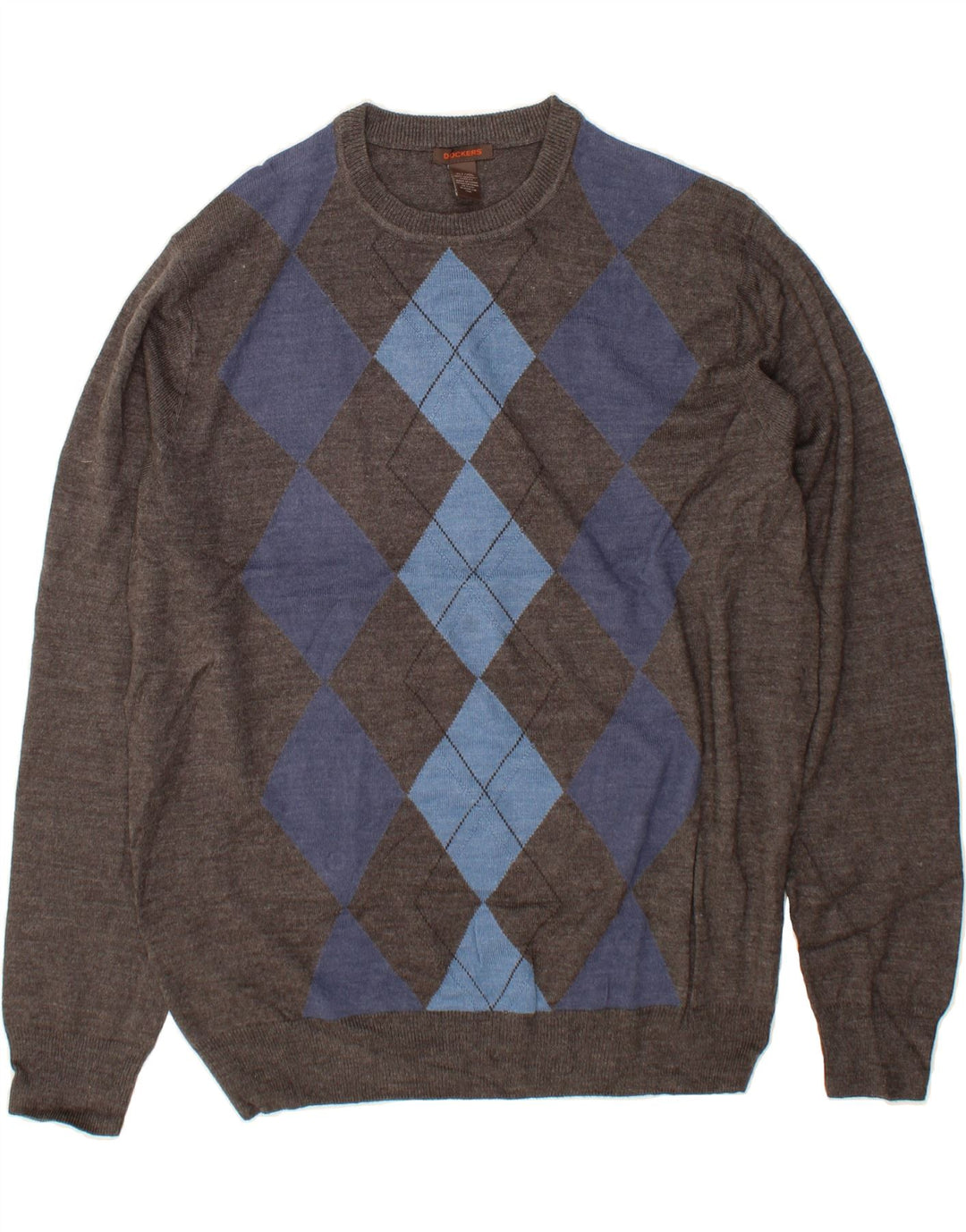 DOCKERS Mens Crew Neck Jumper Sweater XL Grey Argyle/Diamond Acrylic Vintage Dockers and Second-Hand Dockers from Messina Hembry 