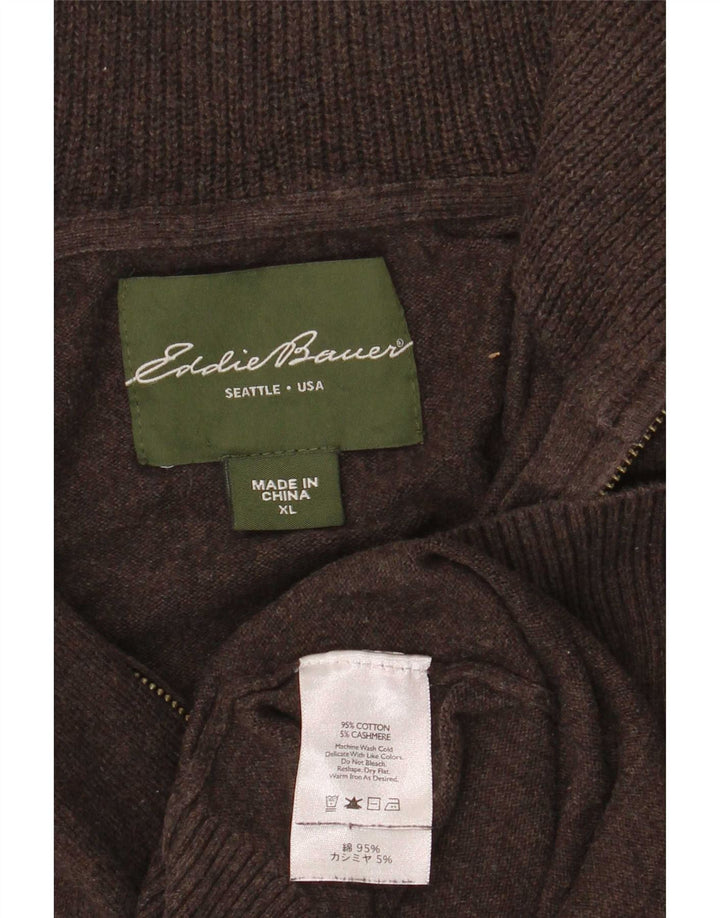 Eddie Bauer Mens Zip Neck Jumper Sweater XL Brown Cotton