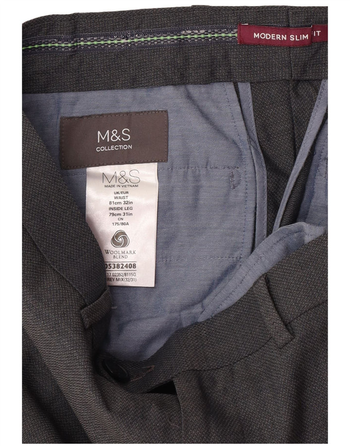 Pantaloni da abito moderni slim fit Marks & Spencer da uomo W32 L31 lana grigia