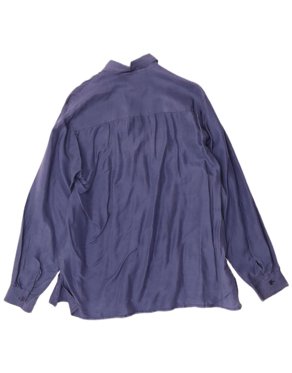 Vintage γυναικείο πουκάμισο μπλούζα UK 16 Large Navy Blue Silk