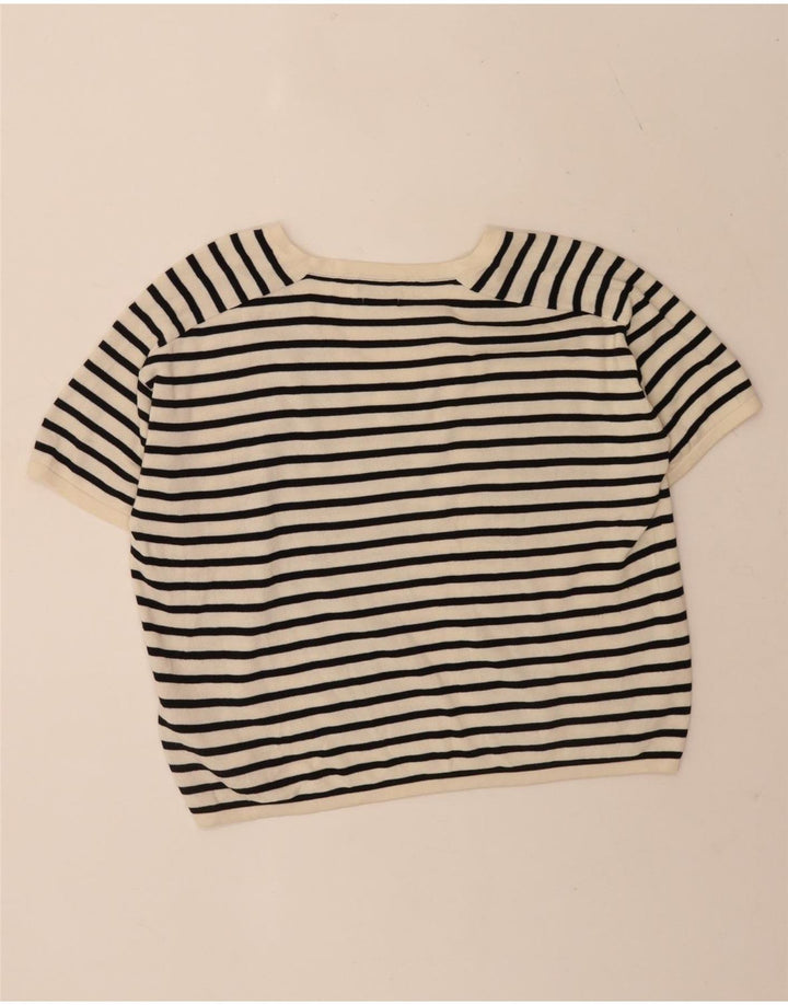 Massimo Dutti Womens Crop T-Shirt Top UK 14 Medium Off White Striped