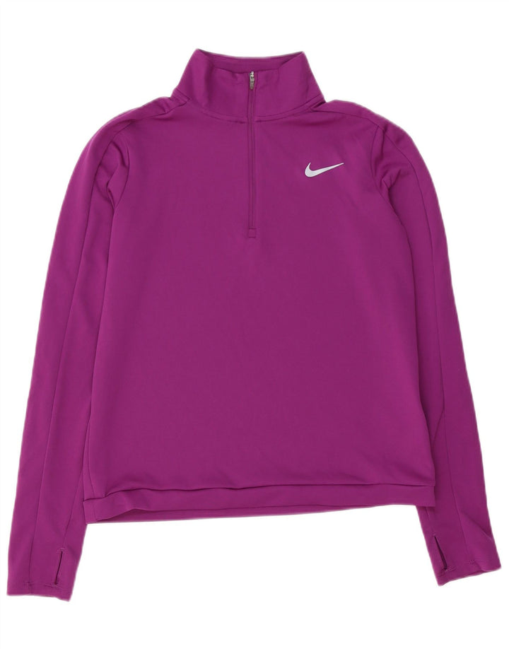 Nike Womens Dri Fit Zip Neck Pullover Tracksuit Top UK 10 Small Purple