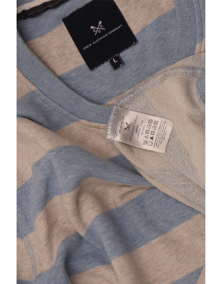 CREW CLOTHING Mens Sweatshirt Jumper Large Grey Striped Cotton