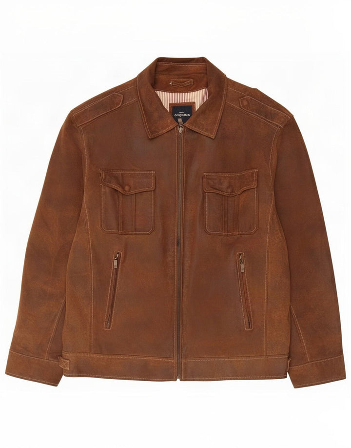 Engbers Chaqueta de cuero militar para hombre IT 58 4XL Marrón