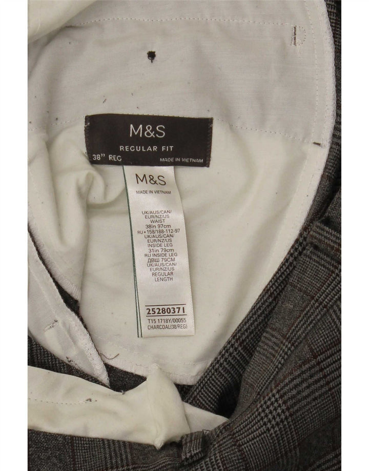 Pantaloni da abito vestibilità regolare Marks & Spencer da uomo W38 L31 Poliestere a quadri grigi