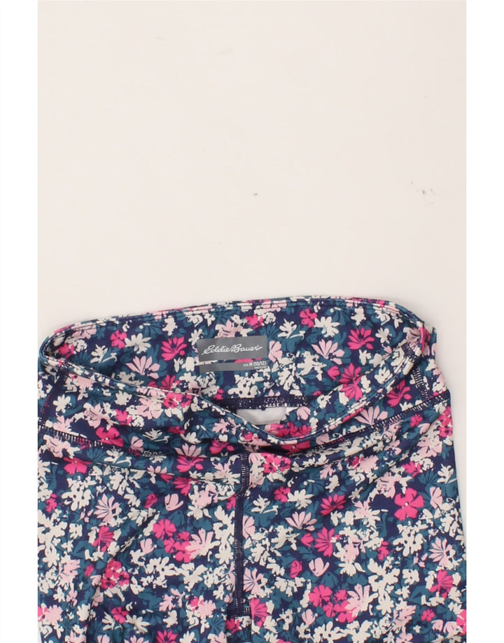 EDDIE BAUER Girls Leggings 10-11 Years Medium Navy Blue Floral Polyester Vintage Eddie Bauer and Second-Hand Eddie Bauer from Messina Hembry 
