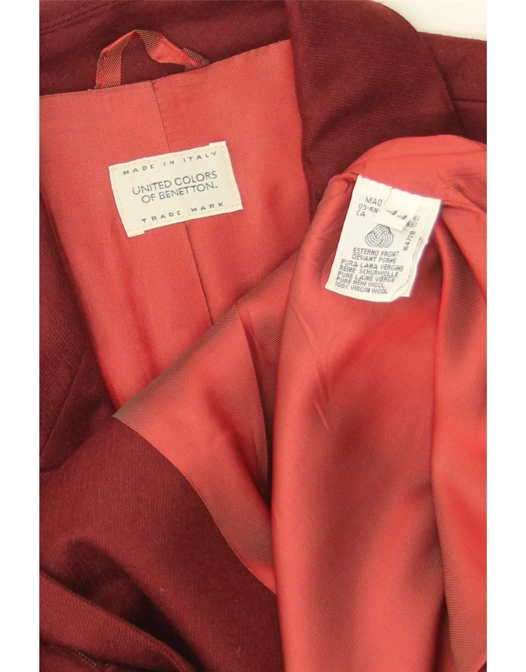 Benetton Womens Crop 2 Button Blazer Jacke IT 44 Medium Burgunder Wolle