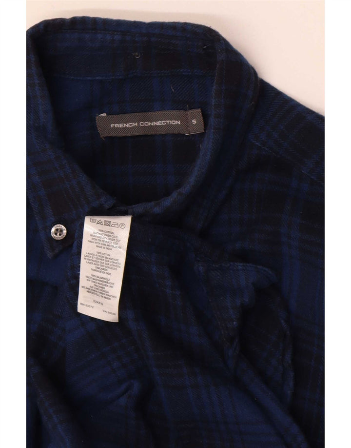 French Connection Mens Flannel Shirt Small Blue Plaid Cotton