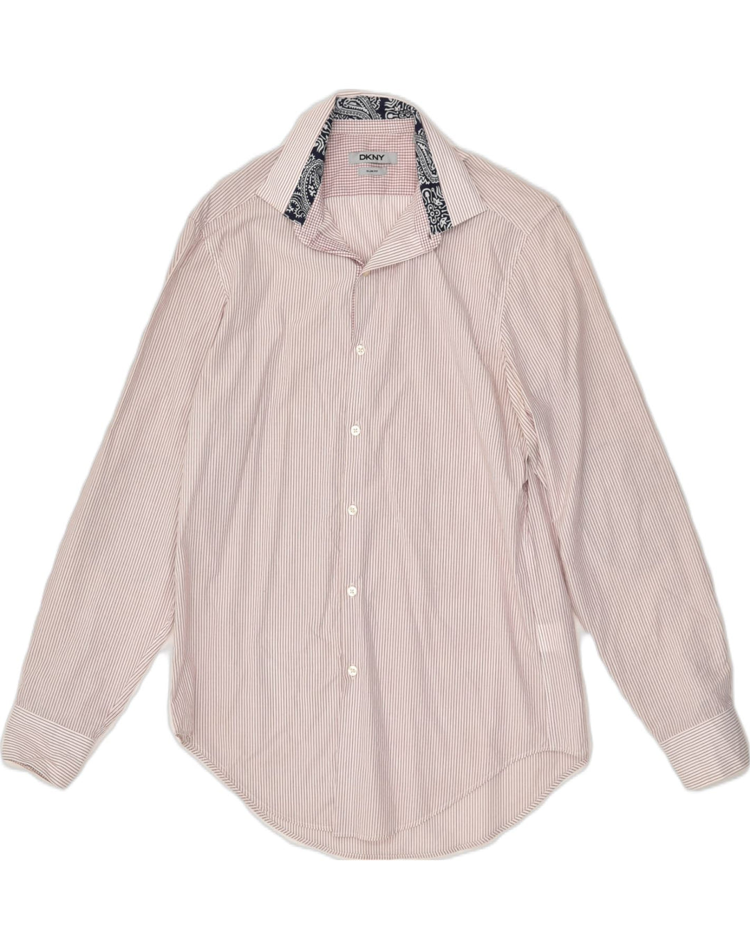 DKNY Mens Slim Fit Shirt Size 15 Medium White Pinstripe Cotton | Vintage Dkny | Thrift | Second-Hand Dkny | Used Clothing | Messina Hembry 