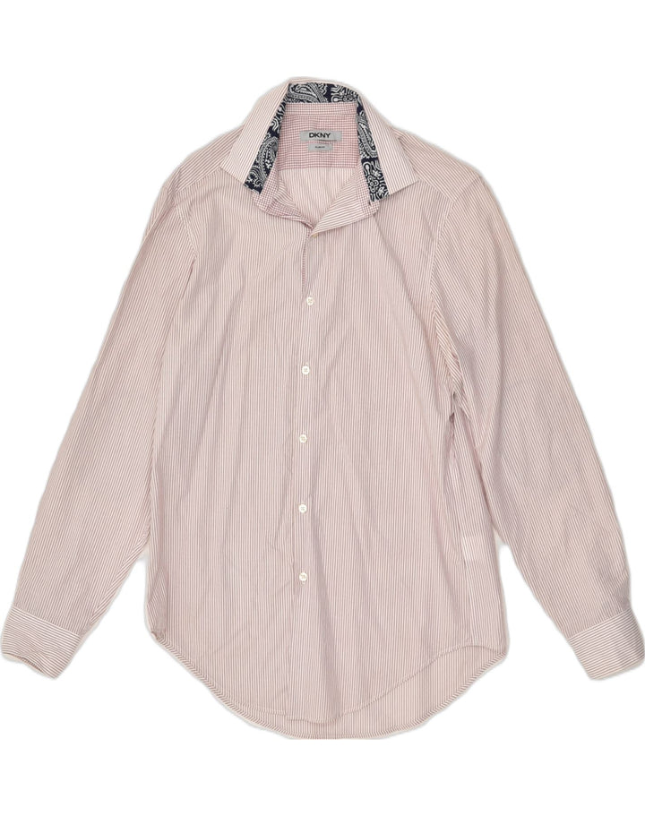 DKNY Mens Slim Fit Shirt Size 15 Medium White Pinstripe Cotton | Vintage Dkny | Thrift | Second-Hand Dkny | Used Clothing | Messina Hembry 