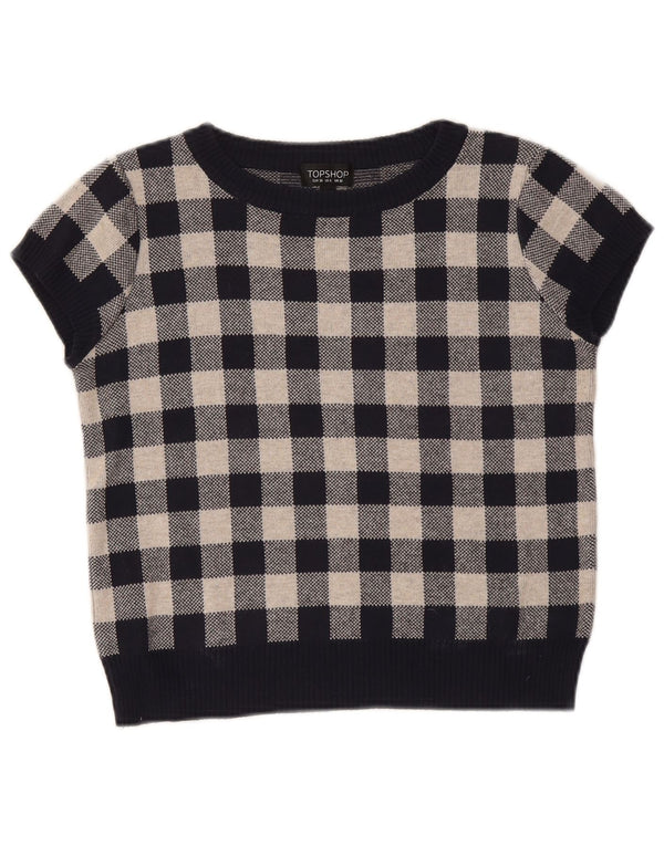Topshop Maglione da donna con scollo a barca corto UK 10 Piccolo percalle blu navy
