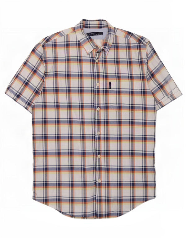 Ben Sherman Chemise à manches courtes pour homme en coton à carreaux bleus