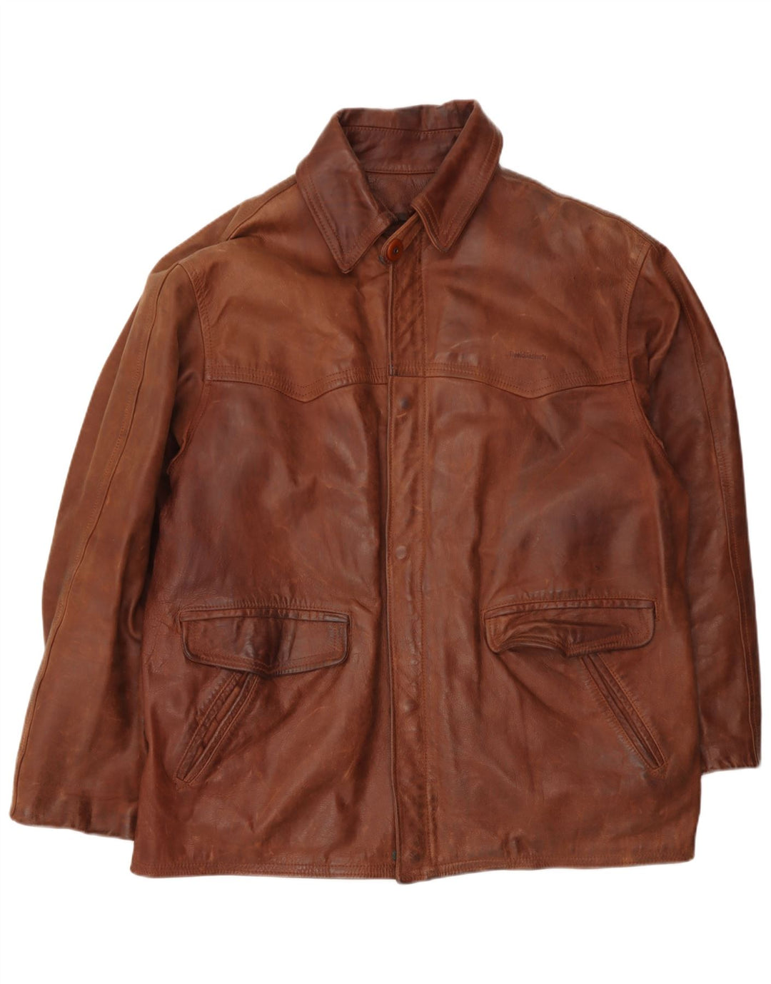 Giacca in pelle vintage da uomo UK 40 grande in pelle marrone