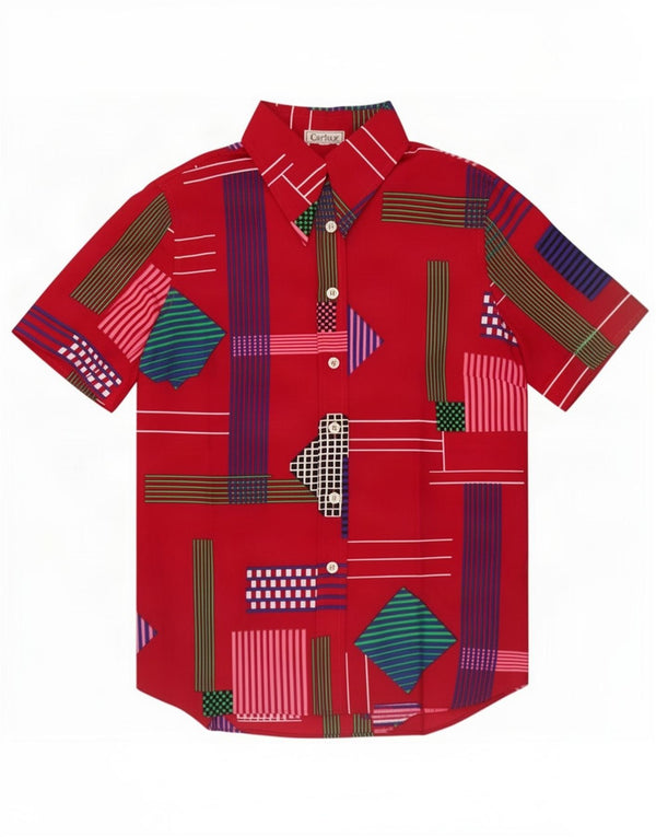Vintage kortærmet skjorte til kvinder IT 48 XL Burgundy Geometric
