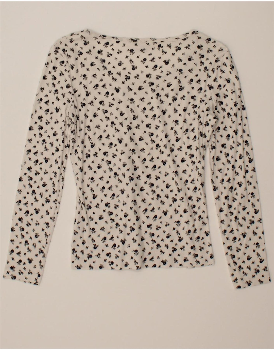 BENETTON Womens Top Long Sleeve UK 12 Medium White Floral Cotton Vintage Benetton and Second-Hand Benetton from Messina Hembry 