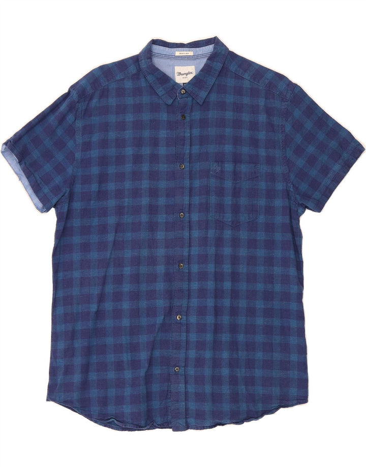 WRANGLER Mens Regular Fit Short Sleeve Shirt 2XL Blue Check Cotton Vintage Wrangler and Second-Hand Wrangler from Messina Hembry 