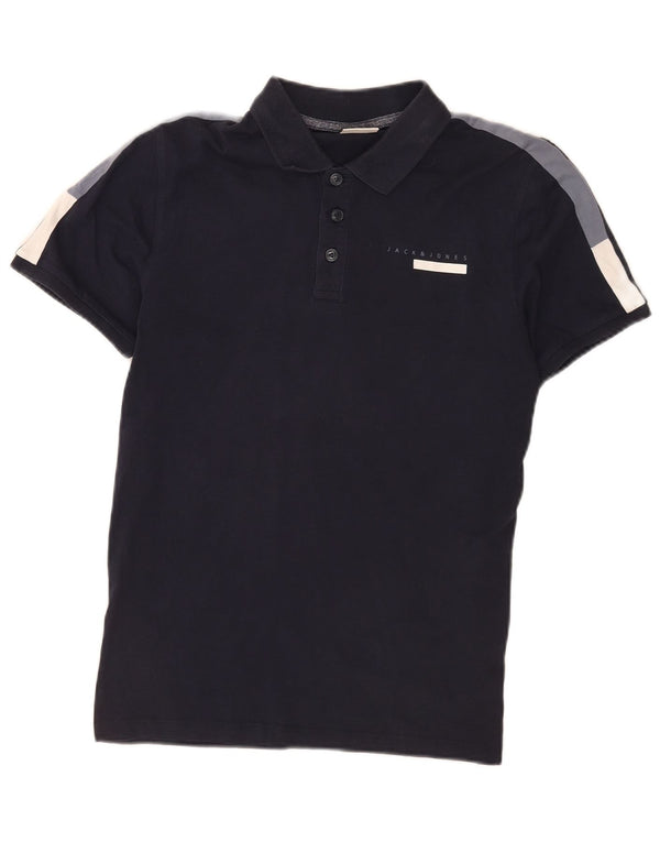Polo da uomo Jack & Jones piccola in cotone color block blu navy