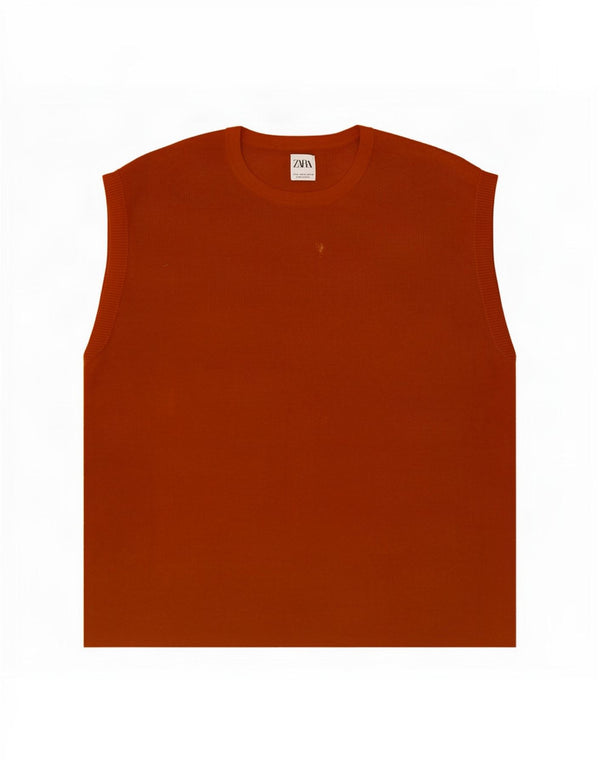Zara Mens Colete Top XL Laranja Algodão