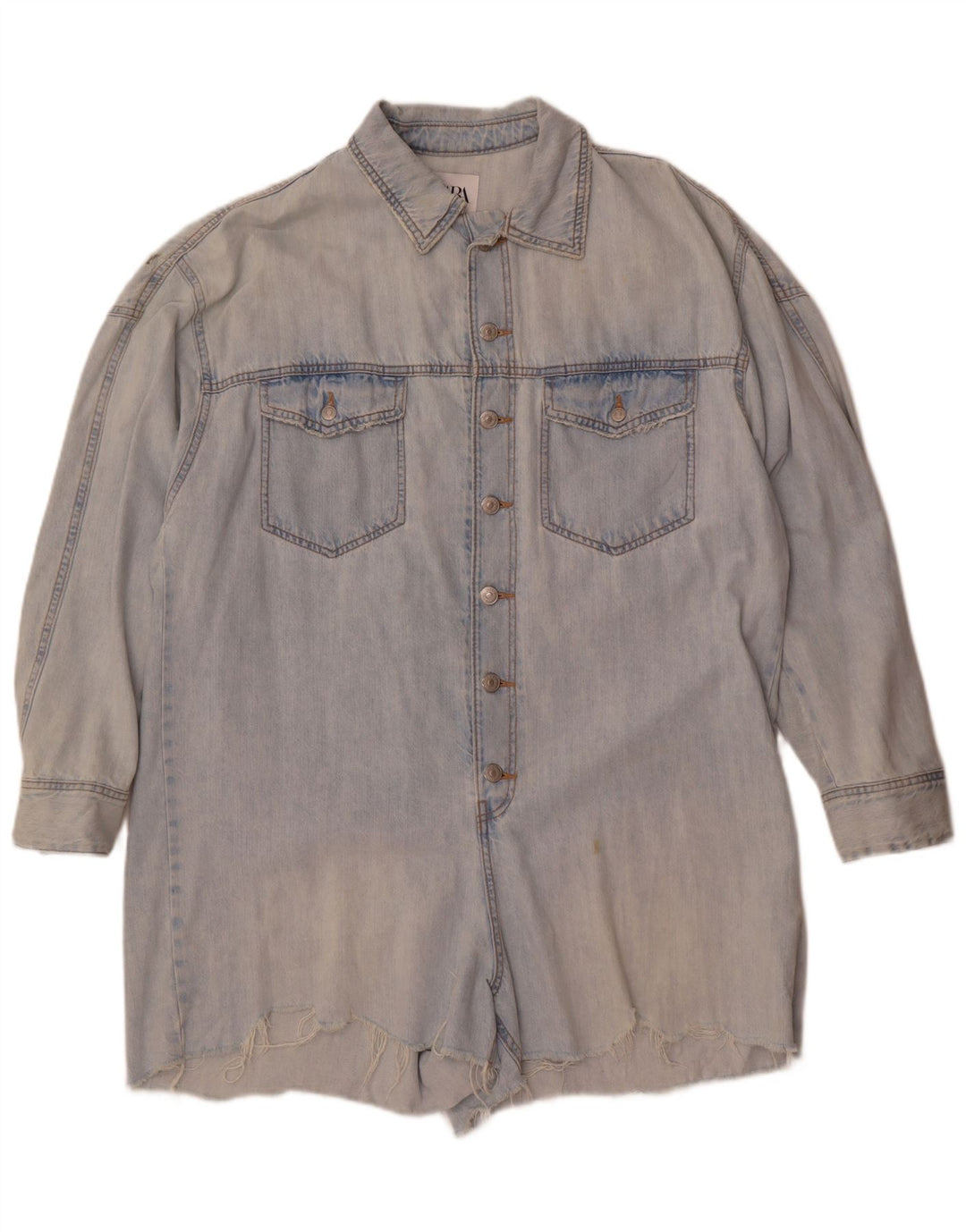 Übergroßer Jeans-Playsuit von Zara für Damen, UK 16, große blaue Baumwolle