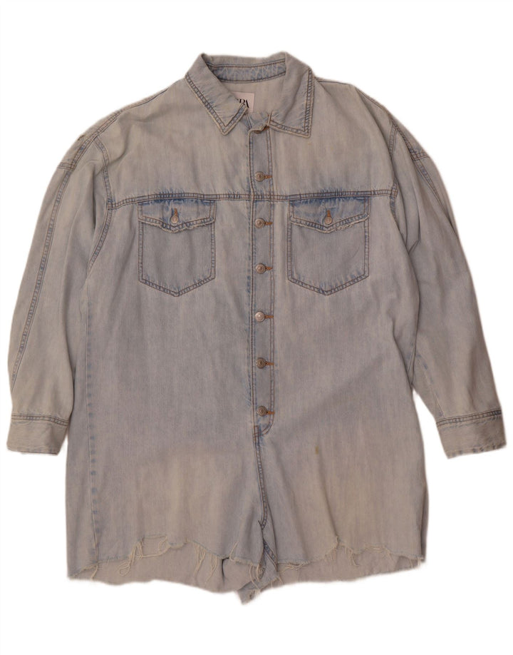 Übergroßer Jeans-Playsuit von Zara für Damen, UK 16, große blaue Baumwolle