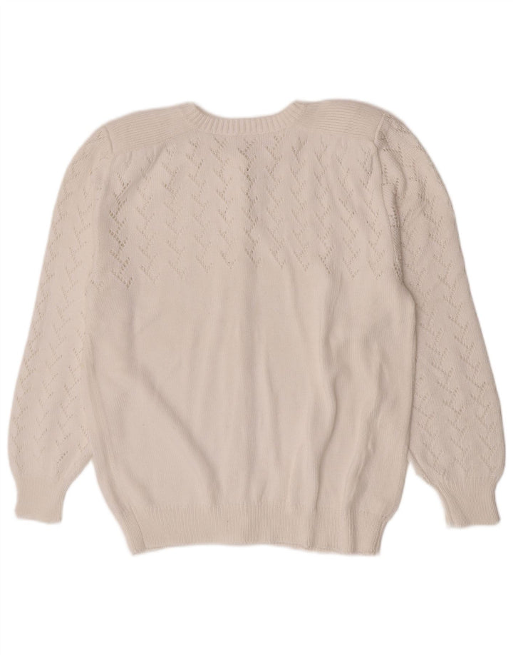 Maglione cardigan da donna vintage UK 14 bianco medio