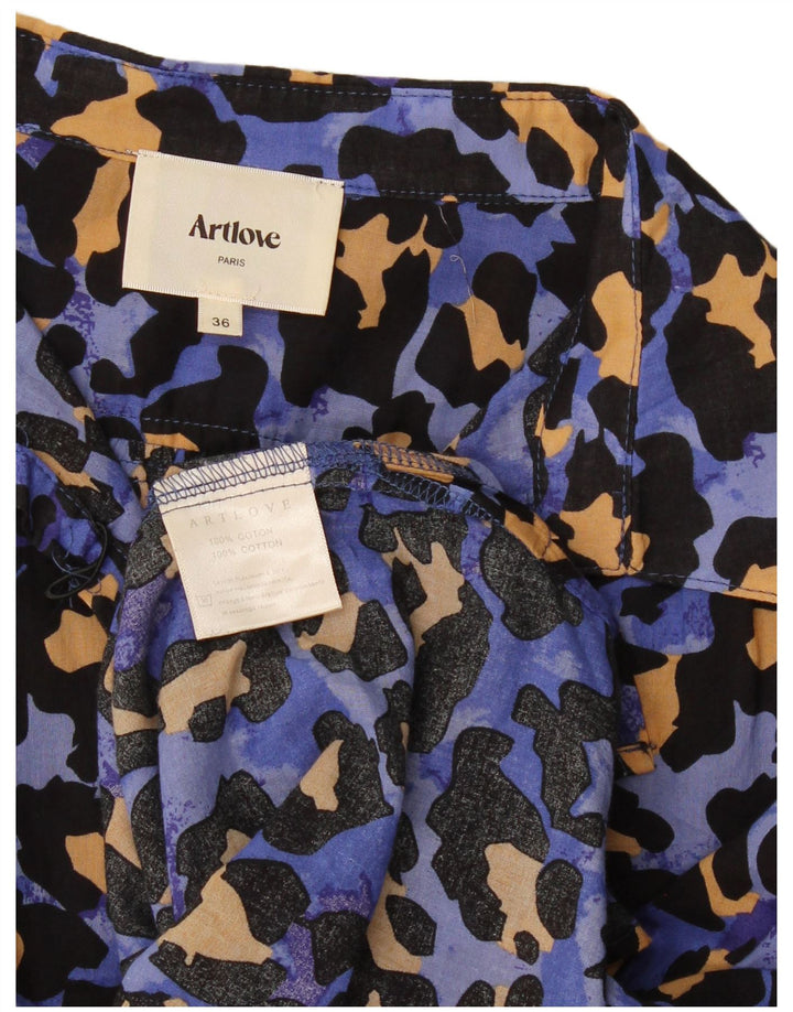 Vintage Womens Oversized Blouse Top EU 36 Small Blue Animal Print Cotton