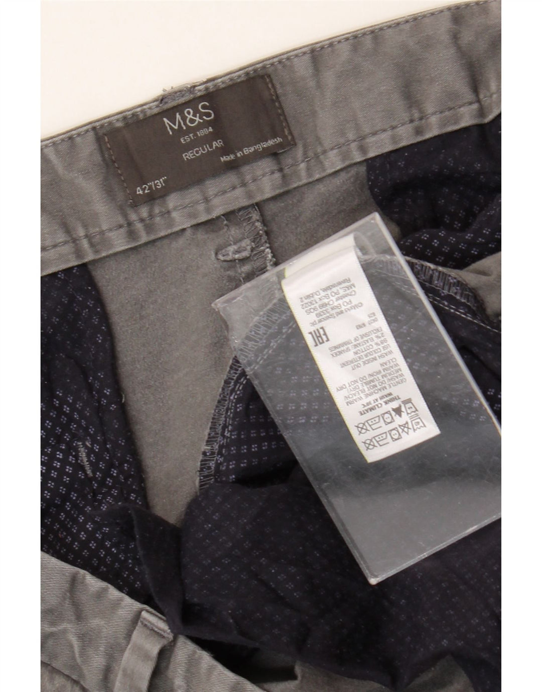 Marks & Spencer Mens Regular Fit Chino Trousers W42 L31 Grey Cotton