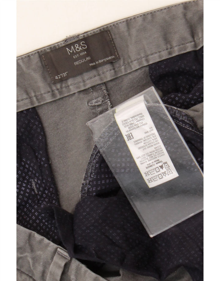Marks & Spencer Mens Regular Fit Chino Trousers W42 L31 Grey Cotton