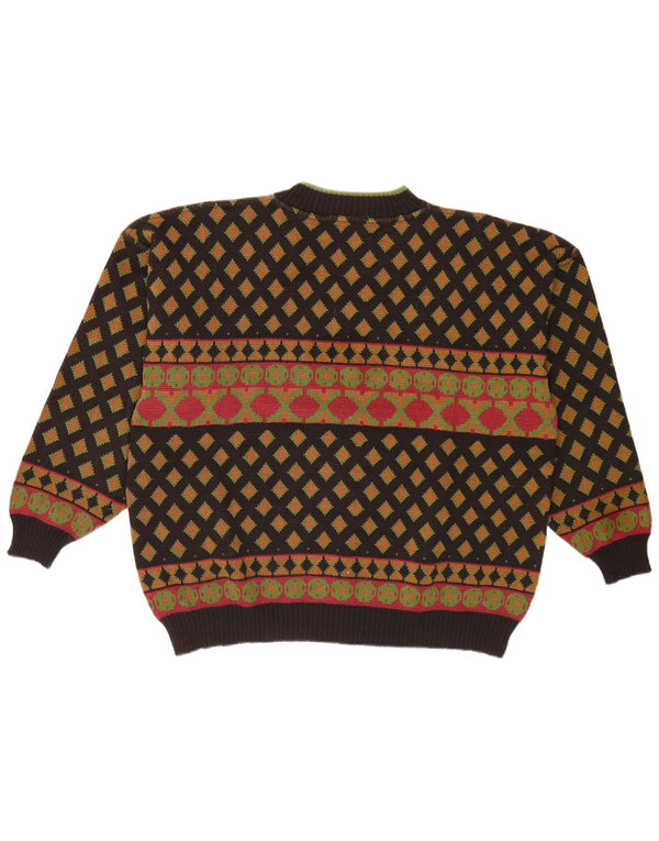 Numero Uno Mens Crew Neck Jumper Sweater XL Multicoloured Geometric Retro